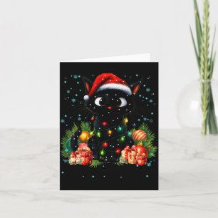 Cartão Natal Branco Preto Gatinho Fofo Chapéu de Papai No