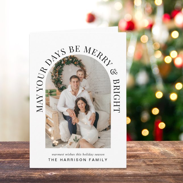 Cartão Natal brilhante da Feliz de Fotografias de Arch (Share the love and warmth of the season with a personalized arch photo Christmas card)