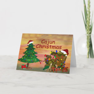Cartão Natal Cajun Papai Noel Jacaré no bayou Feriado