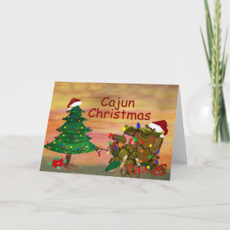 Cartão Natal Cajun Papai Noel Jacaré no bayou Feriado