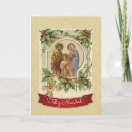 Cartão Natal católico tradicional do vintage no espanhol