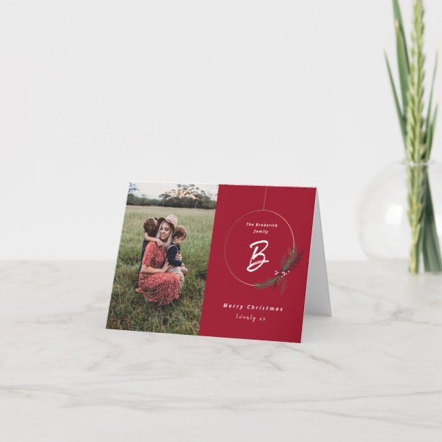 Cartão Natal com Coroa de Monograma Moderna (Frente)