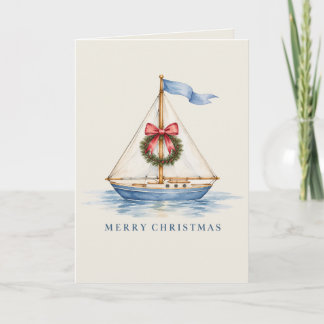 Cartão Natal Costa Sailboat Aquarela Feriado