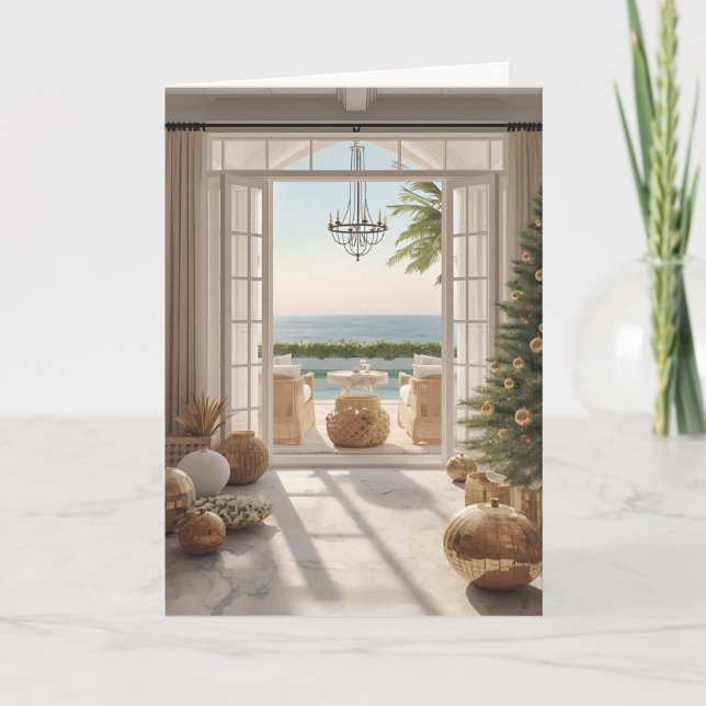 Cartão Natal costeiro do ouro (Frente)