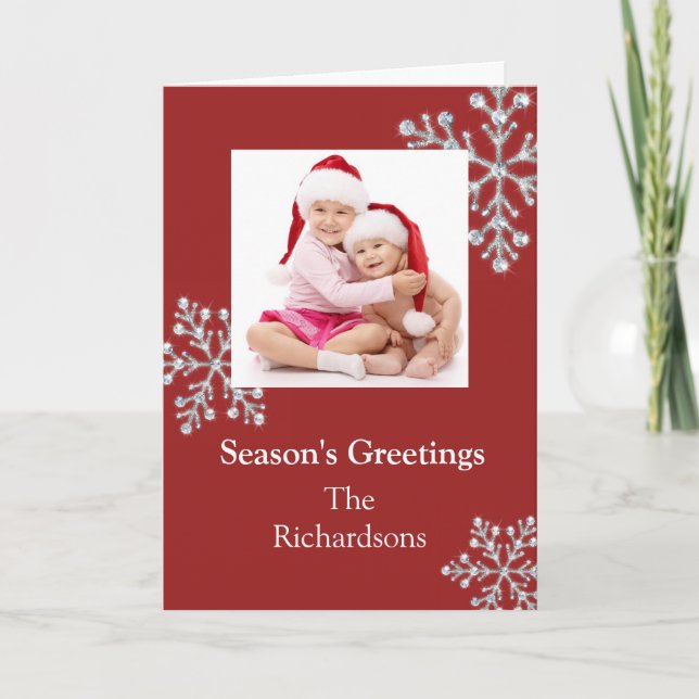 Cartão Natal Crystal Snowflake (vermelho) (Frente)