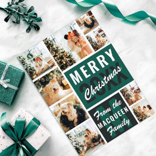 Cartão Natal da Colagem de Fotos da Família Monograma Ver