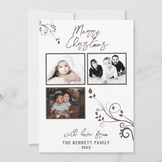 Cartão Natal da Colagem de Fotos da Folhagem Moderna 3 (Frente)