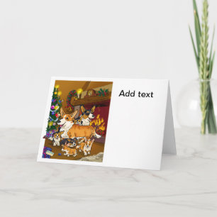 Cartão Natal da família do Corgi fofo