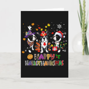Cartão Natal de Ação de Graças, Boston Terrier Dog Hallot