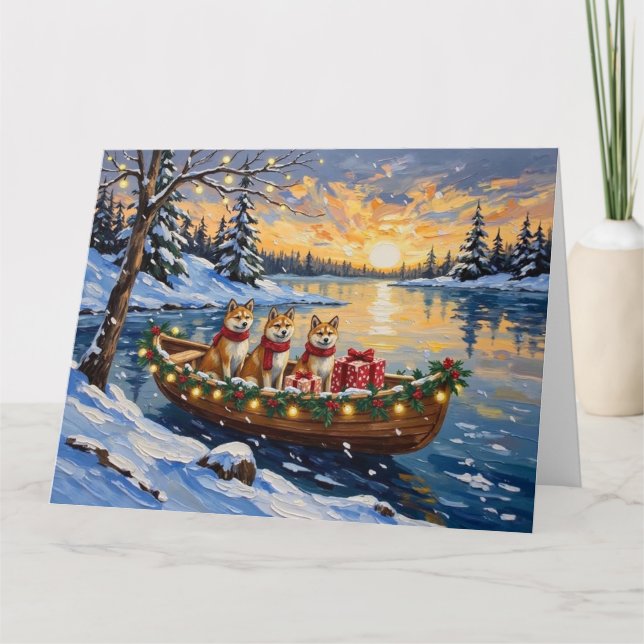 Cartão Natal de Barco Akita Festa (Frente)