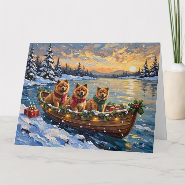 Cartão Natal de barco de Chow Chow (Frente)