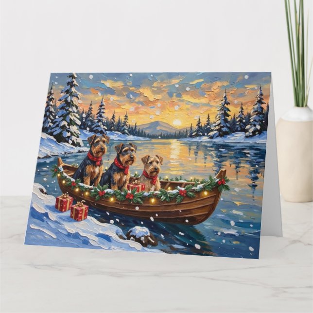Cartão Natal de barco de Natal do Airedale Terrier (Frente)
