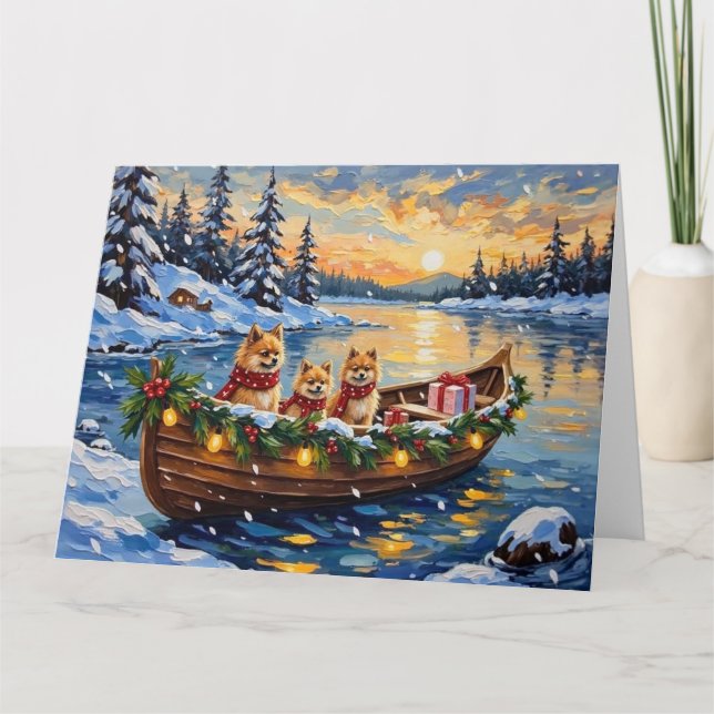 Cartão Natal de barco de Pomerânia (Frente)