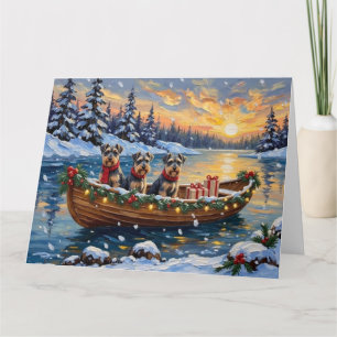 Cartão Natal de barco de Schnauzer no Natal
