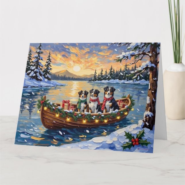Cartão Natal de barco do Australian Shepherd (Frente)