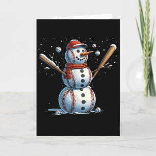 Cartão Natal de beisebol do boneco de neve Inverno