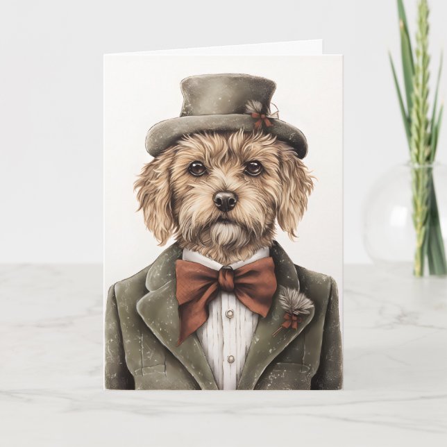 Cartão Natal de Cachorrinho Vintage  (Frente)