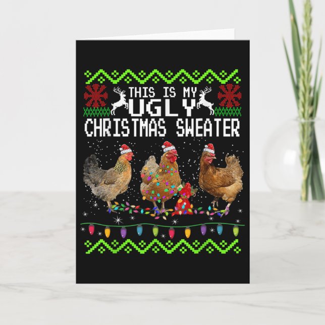 Cartão Natal de Frango Este É Meu Suéter Feio Engraçado  (Frente)