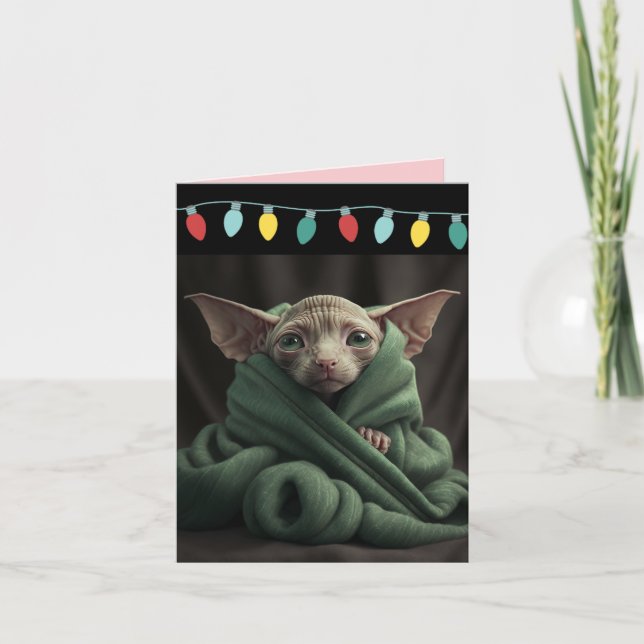 CARTÃO NATAL DE GATO SEM CABELO DE SPHINX CUTE (Frente)
