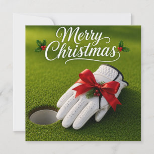 Cartão Natal de golfe com luva de golfe no verde 