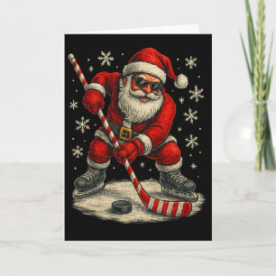 Cartão Natal de Hockey Engraçado Papai Noel Jogando Hóque