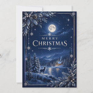 Cartão Natal de Inverno Elegante, Meia-Noite Azul Neve
