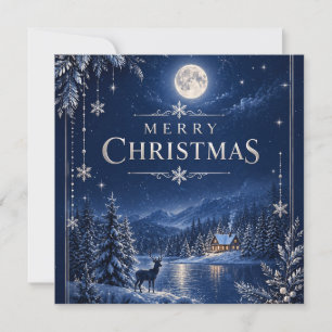Cartão Natal de Inverno Elegante, Meia-Noite Azul Neve