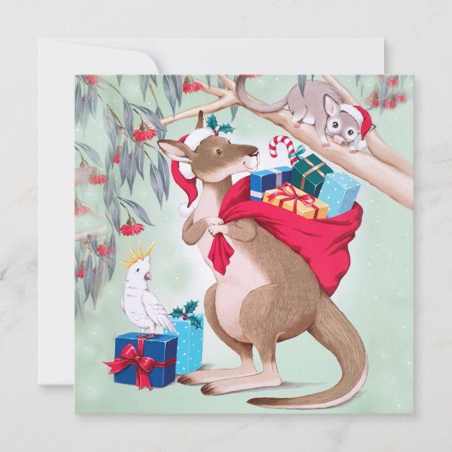 Cartão Natal de Kangaroo - Arte de Natal Australiana (Frente)