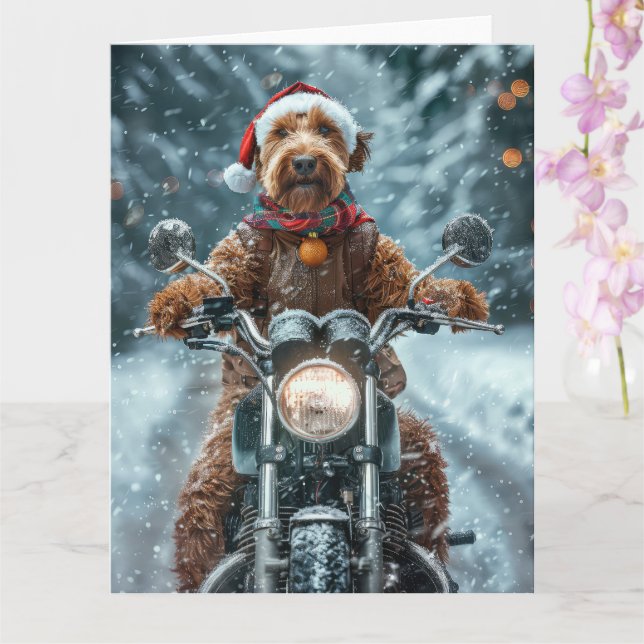 Cartão Natal de Motocicleta Airedale Dog (Orquídea)