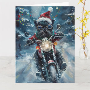 Cartão Natal de Motocicleta de Cachorro Affenpinscher
