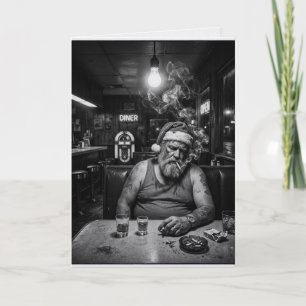 Cartão Natal de Natal Desgrenhado Fumando em um Diner Som