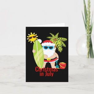 Cartão Natal de Papai Noel de Surfista na Praia em Julho