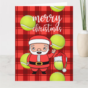Cartão Natal de tênis com Papai Noel de bola de tênis