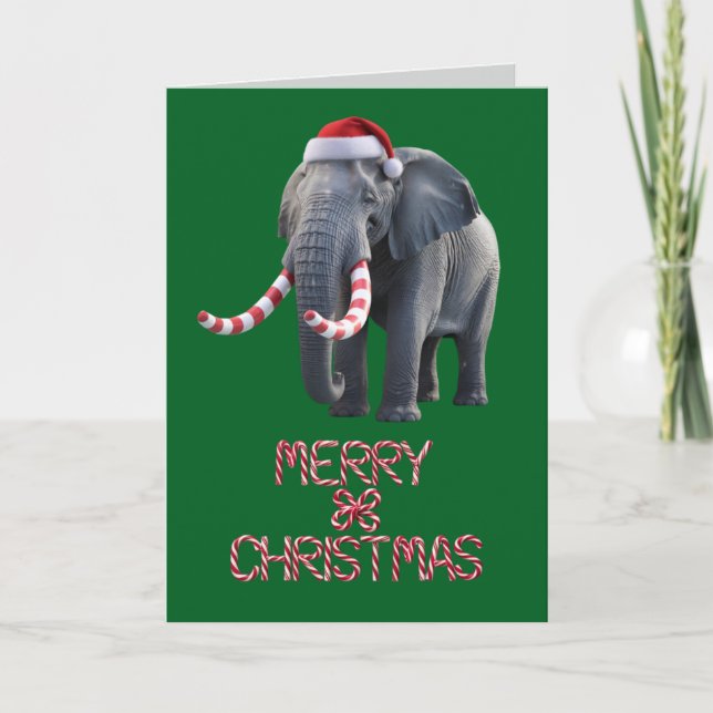 Cartão Natal Divertido de Elefante Feriado (Frente)