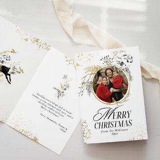 Cartão Natal do Arco Floral Dourado e Preto