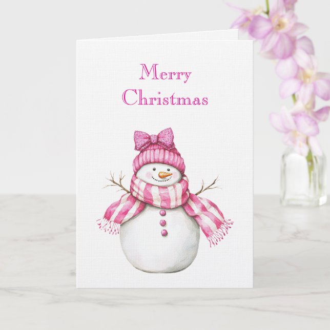 Cartão Natal do Boneco de Neve Glam Rosa (Orquídea)