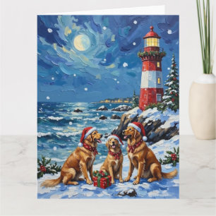 Cartão Natal do Cão de Caça Golden Retriever Farol