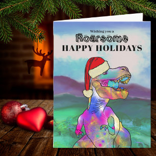 Cartão Natal do Dinossauro T Rex Papai Noel Personalizado