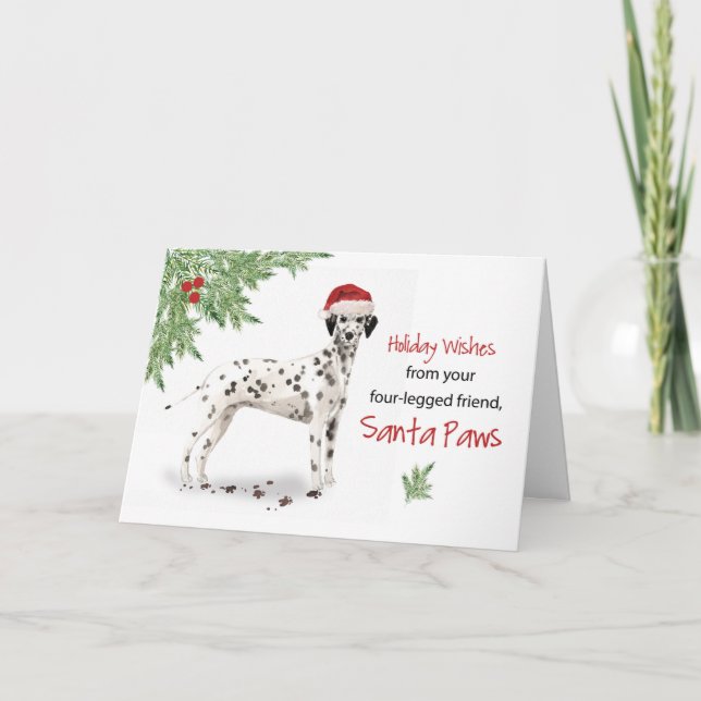 Cartão Natal do Dog Dalmation no Funny Santa Hat (Frente)