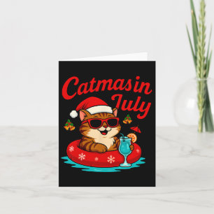 Cartão Natal do Gato em Julho Gato e Chapéu de Papai Noel