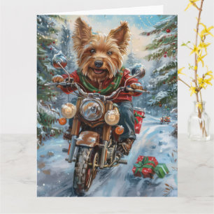 Cartão Natal do Motociclismo Terrier australiano