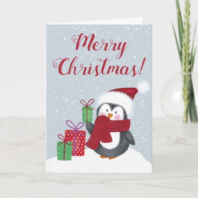Cartão Natal do Pingüim Fofo (Frente)