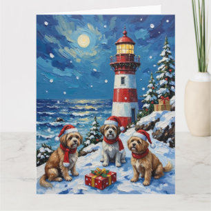 Cartão Natal do Shih Tzu com Farol de Férias