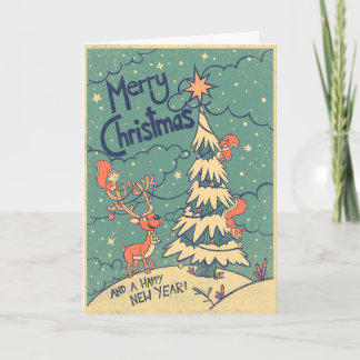 Cartão Natal e Estrelas - Estilo retrô de Natal