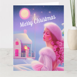 Cartão Natal Elegante Cor-de-Rosa Fofo e Alegre