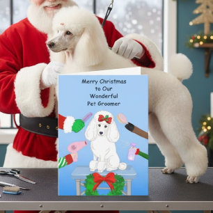 Cartão Natal Elegante para Pet Shop com Poodle Branco