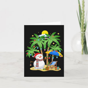 Cartão Natal Em Julho Snowman Sobre Palm Tree Tropical Be