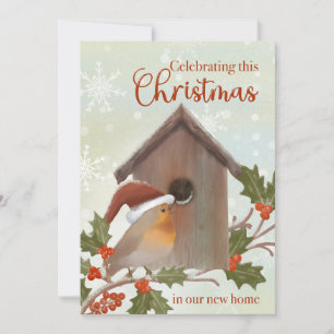 Cartão Natal em New Home Bird e Birdhouse