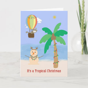 Cartão Natal em Tropics Palm Tree & Snowman