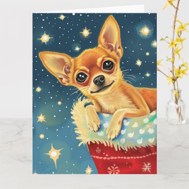 Cartão Natal Engraçado de Chihuahua (Flor Amarela)
